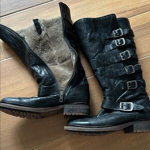 Women's Frye Black Leather Buckle Boots